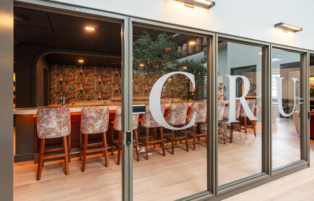 the CRU Club private lounge exterior windows